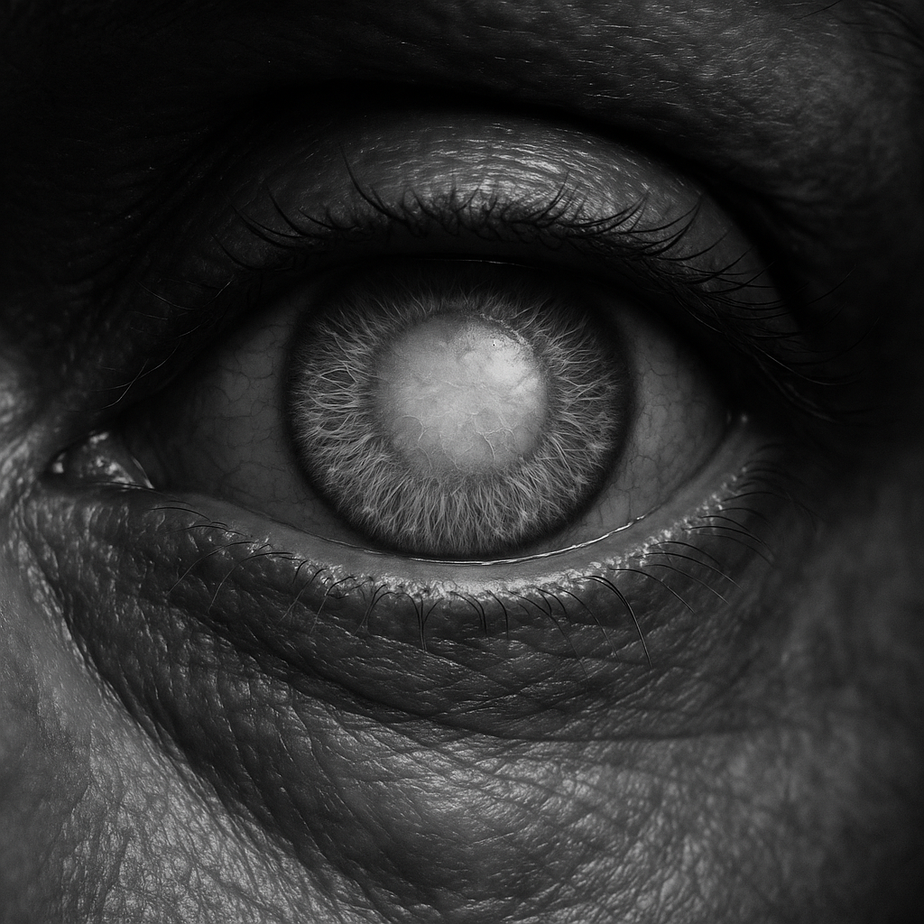 Close-up of a cloudy eye, representing the Three Blind Eyes vision